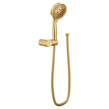 Click here to see Moen 3636EPBG Moen Eco-Performance Handheld Shower with Bracket and Hose, Four-Function, 2 GPM, WaterSenese, Brushed Gold - 3636EPBG