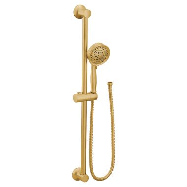 Click here to see Moen 3667EPBG Moen Eco-Performance Handheld Shower with Slide Bar, Four-Function, 1.75 GPM, WaterSense, Brushed Gold - 3667EPBG