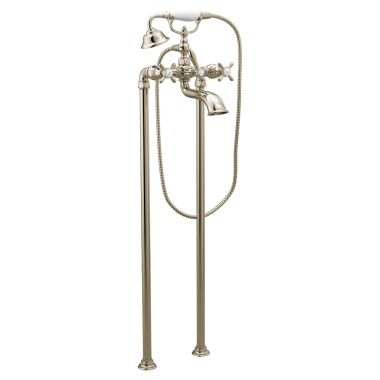 Click here to see Moen S22105NL Moen Weymouth Two-Handle Dual-Mount Tub Filler Trim with 1.75 GPM One-Function Hand Shower, Cross Handles, Polished Nickel - S22105NL