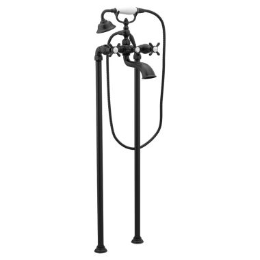 Click here to see Moen S22105BL Moen Weymouth Two-Handle Dual-Mount Tub Filler Trim with 1.75 GPM One-Function Hand Shower, Cross Handles, Matte Black - S22105BL