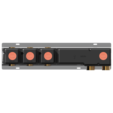 Click here to see Delta R97703 Delta MagnaChoice Push-Button Rough-In, High Flow, Thermostatic, 3 Outlet - R97703