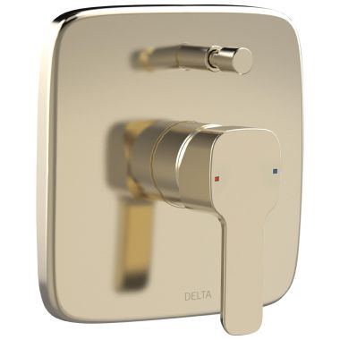 Click here to see Delta T853339-PN Delta Kami In-Wall Valve Trim with Push Button Diverter, Lever Handle, Polished Nickel - T853339-PN