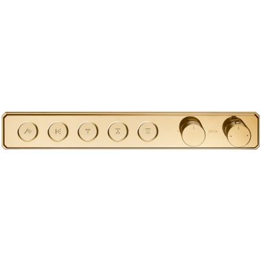 Click here to see Delta T87705-PG Delta MagnaChoice High Flow Push Button Thermostatic Valve Trim, 5 Outlet, Polished Gold - T87705-PG 
