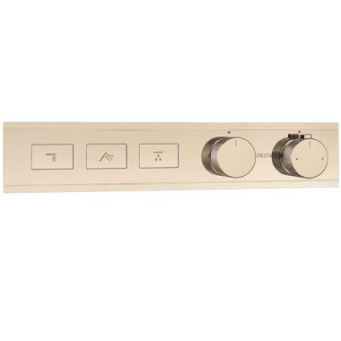 Click here to see Delta T77703-PN Delta MagnaChoice High Flow Push Button Thermostatic Trim with Three Outlets, Polished Nickel - T77703-PN