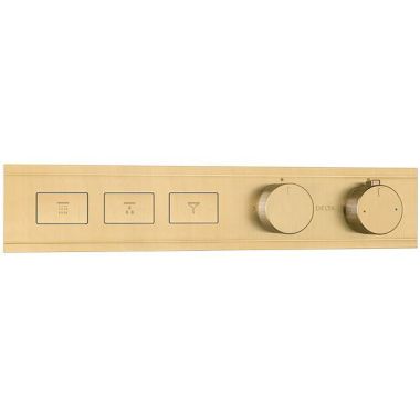 Click here to see Delta T77703-CZ Delta MagnaChoice High Flow Push Button Thermostatic Trim with Three Outlets, Champagne Bronze - T77703-CZ