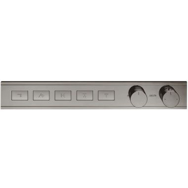Click here to see Delta T77705-KS Delta MagnaChoice High Flow Push Button Thermostatic Trim with Five Outlets, Black Stainless - T77705-KS
