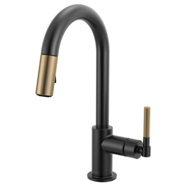 Click here to see Brizo 63943LF-BLGL Brizo Litze Pull-Down Prep Faucet with Arc Spout - Knurled Handle, 1.8 GPM, Matte Black/Brilliance Luxe Gold - 63943LF-BLGL