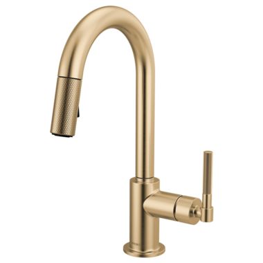 Click here to see Brizo 63943LF-GL Brizo Litze Pull-Down Prep Faucet with Arc Spout - Knurled Handle, 1.8 GPM, Brilliance Luxe Gold - 63943LF-GL