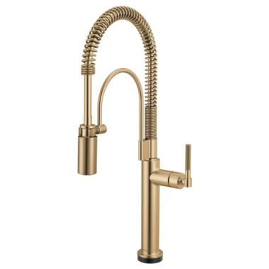 Click here to see Brizo 64343LF-GL Brizo Litze Smarttouch Semi-Pro Kitchen Faucet with Knurled Handle, MagneDock, DIAMOND Seal, 1.8 GPM, ADA, Brilliance Luxe Gold - 64343LF-GL