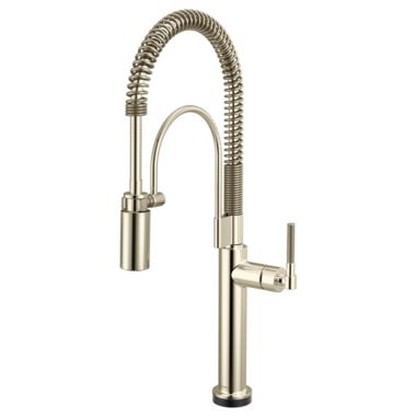 Click here to see Brizo 64343LF-PN Brizo Litze Smarttouch Semi-Pro Kitchen Faucet with Knurled Handle, MagneDock, DIAMOND Seal, 1.8 GPM, ADA, Brilliance Polished Nickel - 64343LF-PN
