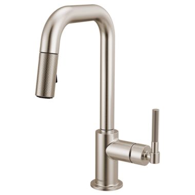 Click here to see Brizo 63953LF-SS Brizo Litze Pull-Down Prep Faucet with Square Spout - Knurled Handle, 1.8 GPM, Stainless - 63953LF-SS