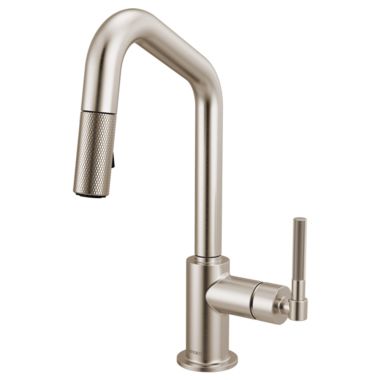 Click here to see Brizo 63963LF-SS Brizo Litze Pull-Down Prep Faucet with Angle Spout - Knurled Handle, 1.8 GPM, Stainless - 63963LF-SS