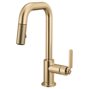 Click here to see Brizo 63954LF-GL Brizo Litze Pull-Down Prep Faucet with Square Spout - Industrial Handle, 1.8 GPM, Brilliance Luxe Gold - 63954LF-GL