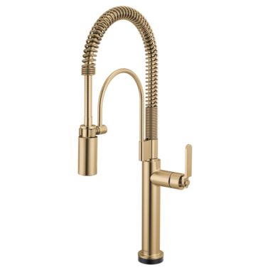 Click here to see Brizo 64344LF-GL Brizo Litze Smarttouch Semi-Pro Kitchen Faucet with Industrial Handle, MagneDock, DIAMOND Seal, 1.8 GPM, ADA, Brilliance Luxe Gold - 64344LF-GL