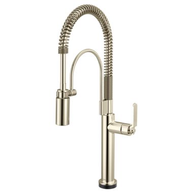 Click here to see Brizo 64344LF-PN Brizo Litze Smarttouch Semi-Pro Kitchen Faucet with Industrial Handle, MagneDock, DIAMOND Seal, 1.8 GPM, ADA, Brilliance Polished Nickel - 64344LF-PN
