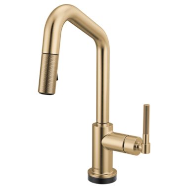 Click here to see Brizo 64963LF-GL Brizo Litze Smart Touch Pull-Down Prep Faucet With Angle Spout, Knurled Lever Handle, 1.8 GPM, Diamond Seal, MagneDock, Touch-Clean, Brilliance Luxe Gold - 64963LF-GL