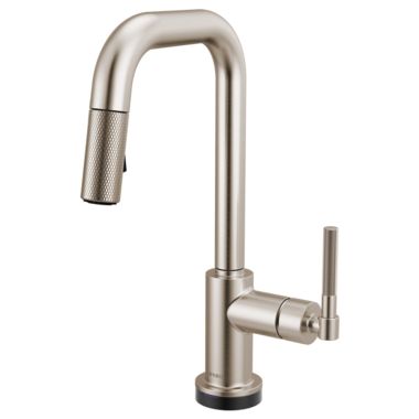 Click here to see Brizo 64953LF-SS Brizo Litze Smart Touch Pull-Down Prep Faucet With Square Spout, Knurled Lever Handle, 1.8 GPM, Diamond Seal, MagneDock, Touch-Clean, Brilliance Stainless - 64953LF-SS