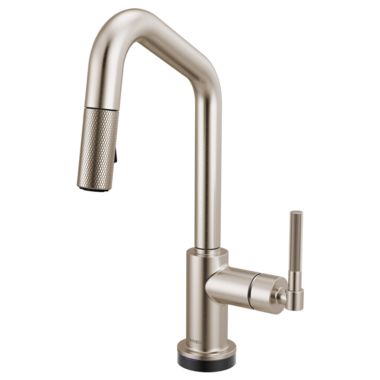 Click here to see Brizo 64963LF-SS Brizo Litze Smart Touch Pull-Down Prep Faucet With Angle Spout, Knurled Lever Handle, 1.8 GPM, Diamond Seal, MagneDock, Touch-Clean, Stainless - 64963LF-SS