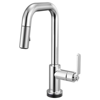 Click here to see Brizo 64954LF-PC Brizo Litze Smart Touch Pull-Down Prep Faucet With Square Spout, Industrial Lever Handle, 1.8 GPM, Diamond Seal, MagneDock, Touch-Clean, Polished Chrome - 64954LF-PC