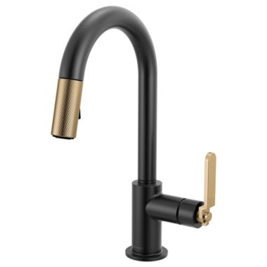Click here to see Brizo 63944LF-BLGL Brizo Litze Pull-Down Prep Faucet with Arc Spout - Industrial Handle, 1.8 GPM, Matte Black/ Brilliance Luxe Gold - 63944LF-BLGL 