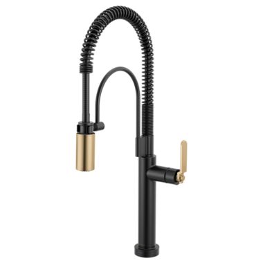 Click here to see Brizo 64344LF-BLGL Brizo Litze Smarttouch Semi-Pro Kitchen Faucet with Industrial Handle, MagneDock, DIAMOND Seal, 1.8 GPM, ADA, Matte Black/Brilliance Luxe Gold - 64344LF-BLGL