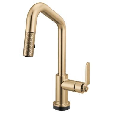 Click here to see Brizo 64964LF-GL Brizo Litze Smart Touch Pull-Down Prep Faucet With Angle Spout, Industrial Lever Handle, 1.8 GPM, Diamond Seal, MagneDock, Touch-Clean, Brilliance Luxe Gold - 64964LF-GL