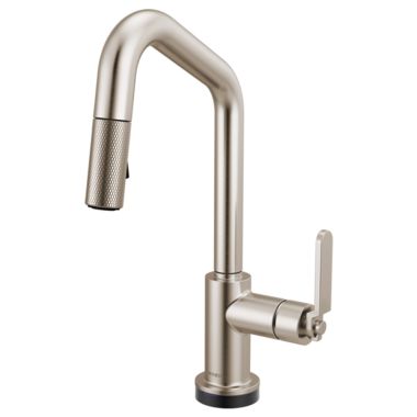 Click here to see Brizo 64964LF-SS Brizo Litze Smart Touch Pull-Down Prep Faucet With Angle Spout, Industrial Lever Handle, 1.8 GPM, Diamond Seal, MagneDock, Touch-Clean, Stainless - 64964LF-SS