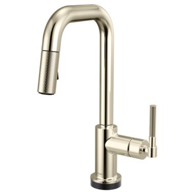 Click here to see Brizo 64953LF-PN Brizo Litze Smart Touch Pull-Down Prep Faucet With Square Spout, Knurled Lever Handle, 1.8 GPM, Diamond Seal, MagneDock, Touch-Clean, Brilliance Polished Nickel - 64953LF-PN