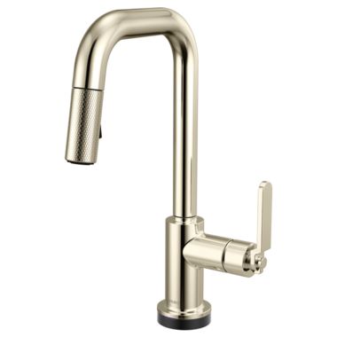 Click here to see Brizo 64954LF-PN Brizo Litze Smart Touch Pull-Down Prep Faucet With Square Spout, Industrial Lever Handle, 1.8 GPM, Diamond Seal, MagneDock, Touch-Clean, Brilliance Polished Nickel - 64954LF-PN