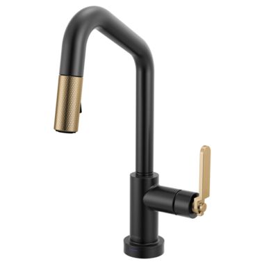 Click here to see Brizo 64964LF-BLGL Brizo Litze Smart Touch Pull-Down Prep Faucet With Angle Spout, Industrial Lever Handle, 1.8 GPM, Diamond Seal, MagneDock, Touch-Clean, Matte Black/Brilliance Luxe Gold - 64964LF-BLGL