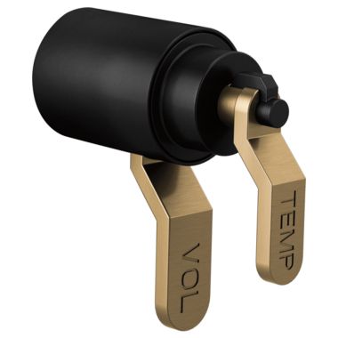 Click here to see Brizo HL6034-BLGL Brizo Industrial Lever Handle Kit for Litze Thermostatic Valve Trim, with Temp and Vol Debosed Letters, ADA, Matte Black/Brilliance Luxe Gold - HL6034-BLGL