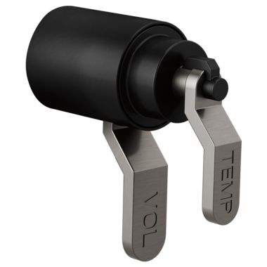 Click here to see Brizo HL6034-BLSL Brizo Industrial Lever Handle Kit for Litze Thermostatic Valve Trim, with Temp and Vol Debosed Letters, ADA, Matte Black/Brilliance Luxe Steel - HL6034-BLSL