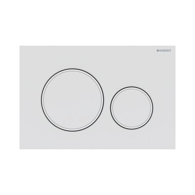 Click here to see Geberit 115.882.01.1 Geberit Sigma20 Dual-Flush Round Actuator Plate For Concealed Tanks, Glossy White Accent, Matte White - 115.882.01.1