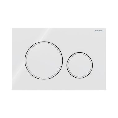 Click here to see Geberit 115.882.11.1 Geberit Sigma20 Dual-Flush Round Actuator Plate For Concealed Tanks, Matte White Accent, Glossy White - 115.882.11.1