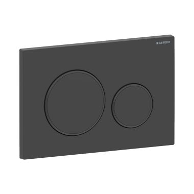 Click here to see Geberit 115.882.16.1 Geberit Sigma20 Dual-Flush Round Actuator Plate For Concealed Tanks, Glossy Black Accent, Matte Black - 115.882.16.1