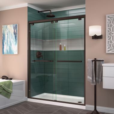 Click here to see Dreamline DL-7006R-06 DreamLine DL-7006R-06 Encore Bypass Shower Door, Right Drain White Base - Oil Rubbed Bronze