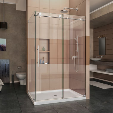 Click here to see Dreamline SHEN-6132481-08 DreamLine SHEN-6132481-08 Enigma-X Frameless Sliding Shower Enclosure - Polished Stainless Steel