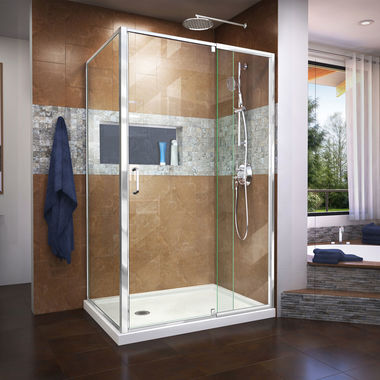 Click here to see Dreamline DL-6719L-01CL DreamLine DL-6719L-01CL Flex Semi-Frameless Clear Pivot Shower Enclosure - Chrome