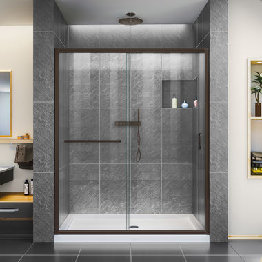 Click here to see Dreamline DL-6973L-06CL DreamLine DL-6973L-06CL Infinity-Z Clear Sliding Shower Door - Oil-Rubbed Bronze