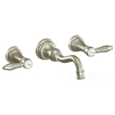 Click here to see Moen TS42106BN Moen TS42106BN Weymouth Two-Handle Wall-Mount Widespread Bathroom Faucet, Lever Handles, Brushed Nickel