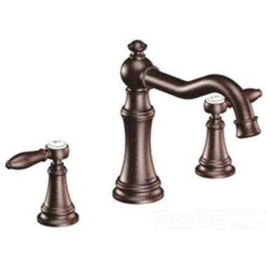 Click here to see Moen TS22103ORB Moen Weymouth Two-Handle Roman Tub Faucet Trim, Lever Handles, ADA, M-PACT, Oil Rubbed Bronze - TS22103ORB