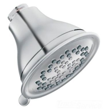 Click here to see Moen 3233EP Moen Envi Three-Spray Function Shower Head, Eco-Performance, WaterSense Certified, 4in Diameter Spray Head, Round, 1.75 GPM, Chrome - 3233EP