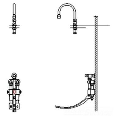 Click here to see Delta 54T5332A-R3 Delta 54T5332A-R3 Wall-Hung Double Foot Pedal Surgeon Scrub-Up Valve w/ Deckmount R3 Spout, VR Laminar, 1.5 gpm