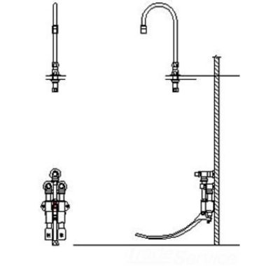 Click here to see Delta 54T5332A-R5 Delta 54T5332A-R5 Wall-Hung Double Foot Pedal Surgeon Scrub-Up Valve w/ Deckmount R5 Spout, VR Laminar, 1.5 gpm