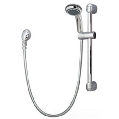Click here to see Symmons H421-V Symmons 3-3/4in Single-Mode Hand Shower with 30in Slide Bar, 60in Flexible Metal Hose, and Dual Check Valves, 2.5 GPM, Polished Chrome - H421-V