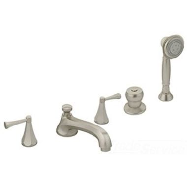 Click here to see Symmons SRT-4572-STN Symmons Canterbury Two-Handle Roman Tub Faucet with Three-Function Hand Shower and Push Button Diverter, Lever Handles, Satin Nickel - SRT-4572-STN 