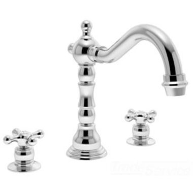 Click here to see Symmons SRT-4470-STN Symmons Carrington Two-Handle Roman Tub Faucet, Hook Spout, Cross Handles, Satin Nickel - SRT-4470-STN