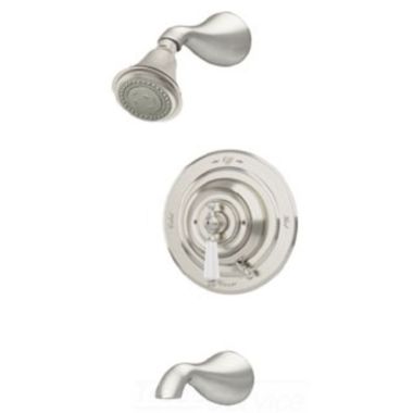 Click here to see Symmons S-4402-STN-TRM Symmons Carrington Series Tub/Shower Trim with 3-Mode Showerhead, Non-Diverter Tub Spout, Metal Lever Handle, 2 GPM, Satin Nickel - S-4402-STN-TRM