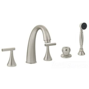 Click here to see Symmons SRT-4672-STN Symmons Lucetta Two-Handle Roman Tub Faucet with 2.0 GPM Single-Function Hand Shower and Push Button Diverter, Lever Handles, Satin Nickel - SRT-4672-STN