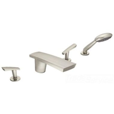 Click here to see Symmons SRT-4172-STN Symmons Naru Two-Handle Roman Tub Faucet with 2.0 GPM Three-Function Hand Shower, Lever Handles, Metal, Satin Nickel - SRT-4172-STN